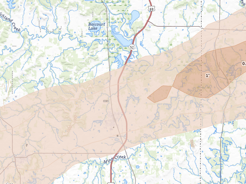 Radar-estimated hail-size map of the storm over Pleasanton, KS