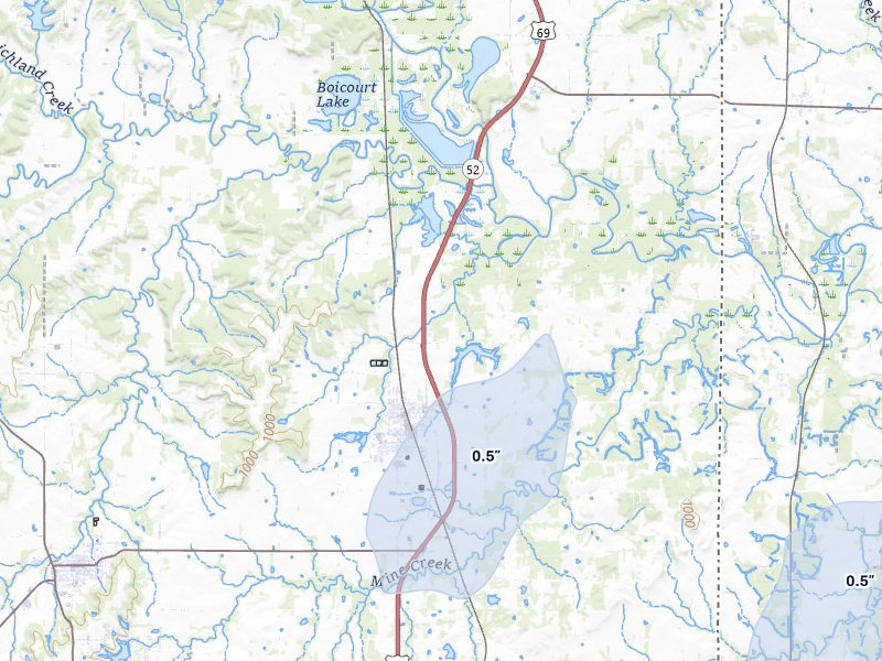 NEXRAD radar-signature map of the hail storm over Pleasanton, KS on Apr 17, 2026