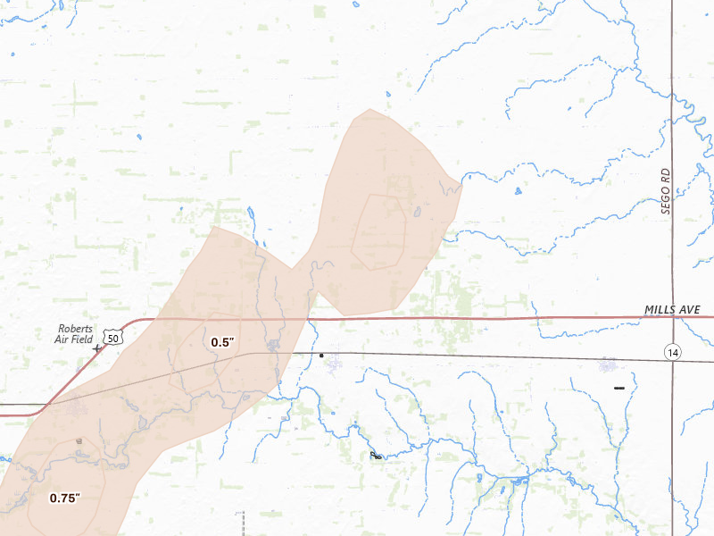 Radar-estimated hail-size map of the storm over Plevna, KS