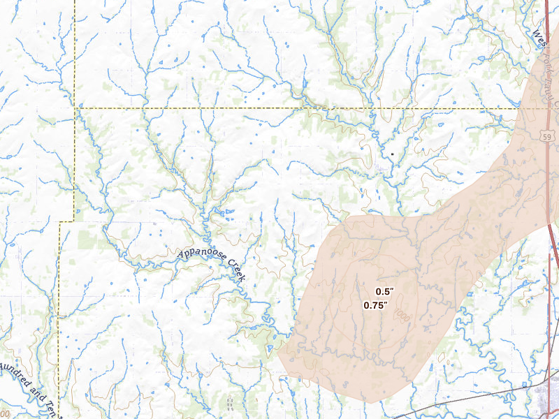 Radar-estimated hail-size map of the storm over Pomona, KS