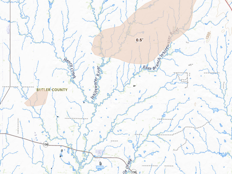 Radar-estimated hail-size map of the storm over Potwin, KS on Apr 11, 2026