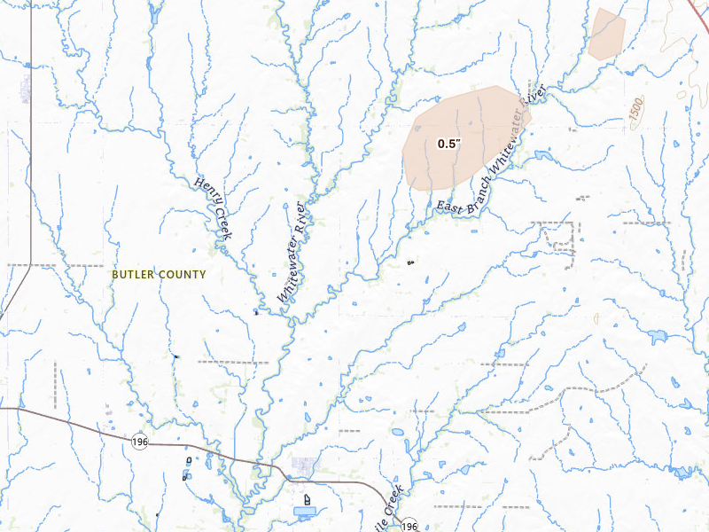 Radar-estimated hail-size map of the storm over Potwin, KS on Apr 13, 2026