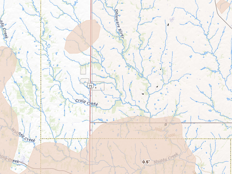 Radar-estimated hail-size map of the storm over Powhattan, KS on May 18, 2026