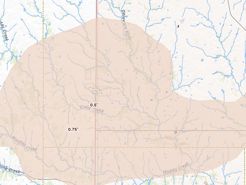 Radar-estimated hail-size map of the storm over Powhattan, KS