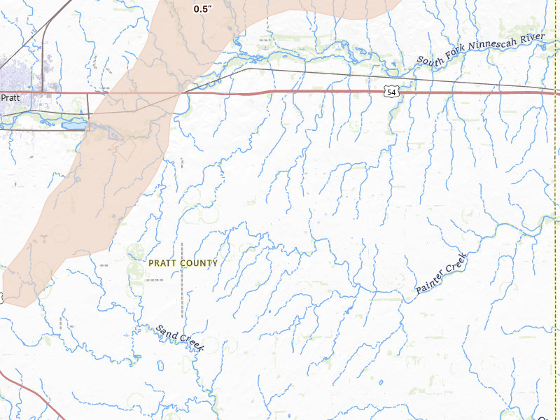 Radar-estimated hail-size map of the storm over Pratt, KS on Apr 11, 2026