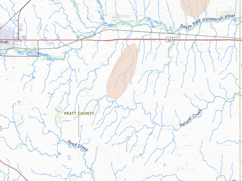 Radar-estimated hail-size map of the storm over Pratt, KS on Aug 14, 2026