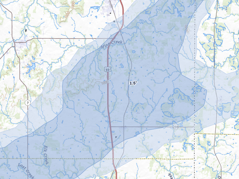 NEXRAD radar-signature map of the hail storm over Prescott, KS on Apr 27, 2026
