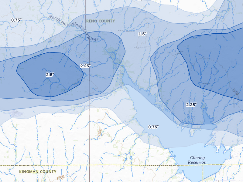 NEXRAD radar-signature map of the hail over Pretty Prairie, KS