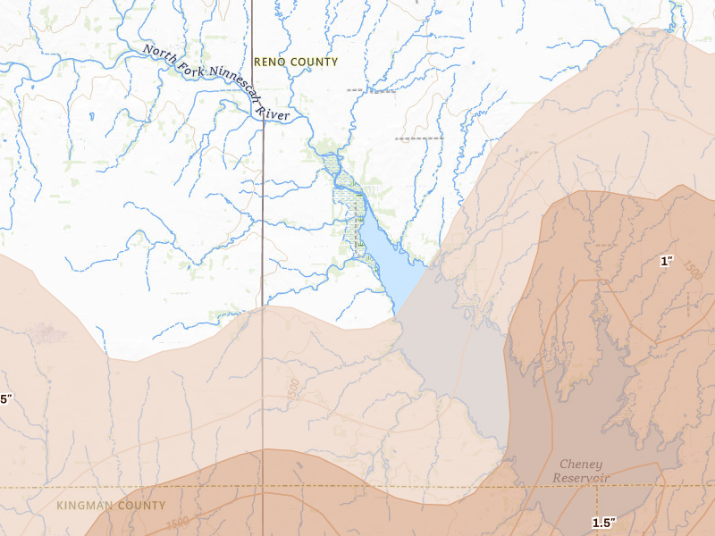 Radar-estimated hail-size map of the storm over Pretty Prairie, KS on May 30, 2026