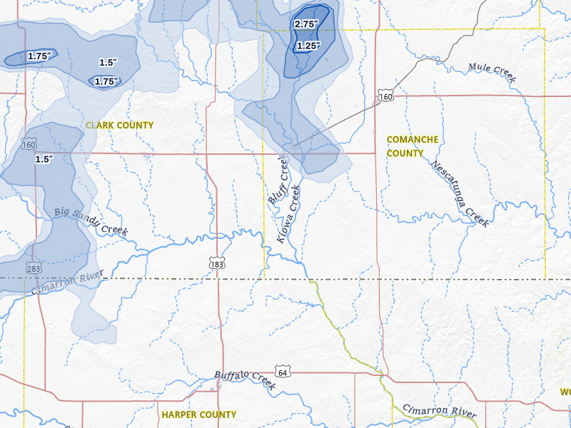 NEXRAD radar-signature map of the hail storm over Protection, KS on Jul 23, 2026
