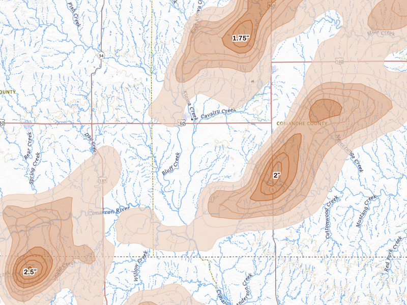 Radar-estimated hail-size map of the storm over Protection, KS on Sep 12, 2026