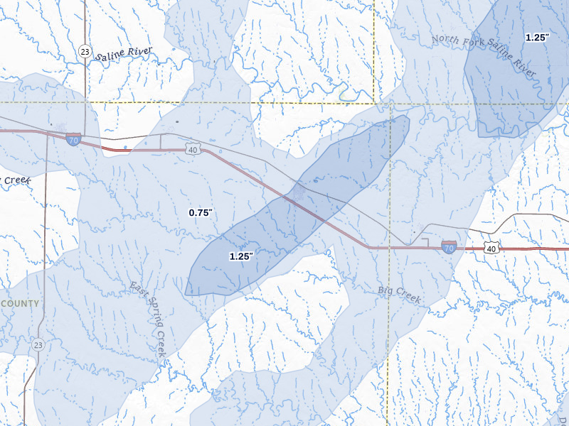NEXRAD radar-signature map of the hail over Quinter, KS