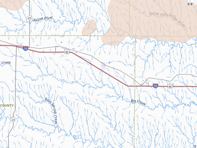 Radar-estimated hail-size map of the storm over Quinter, KS on May 16, 2026