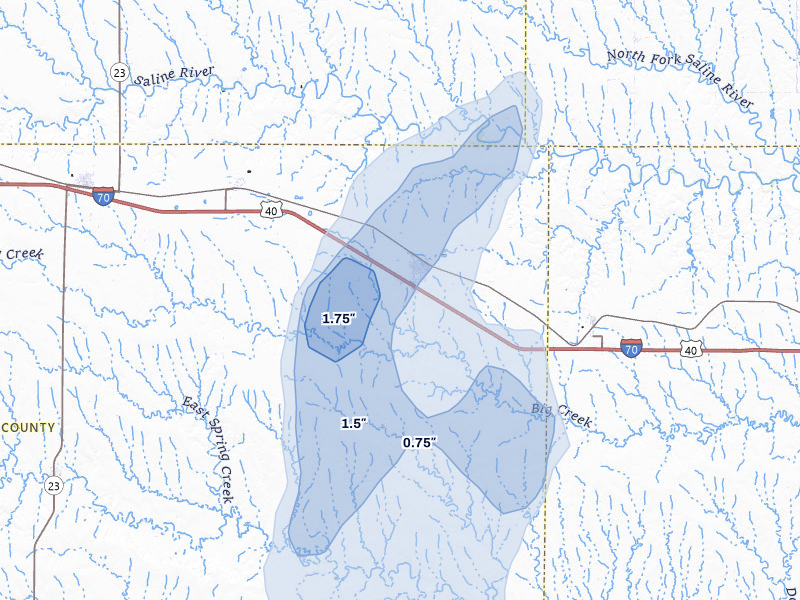NEXRAD radar-signature map of the hail over Quinter, KS