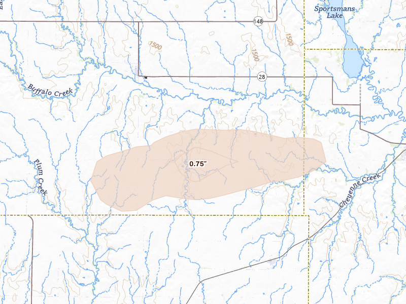 Radar-estimated hail-size map of the storm over Randall, KS on Apr 9, 2026