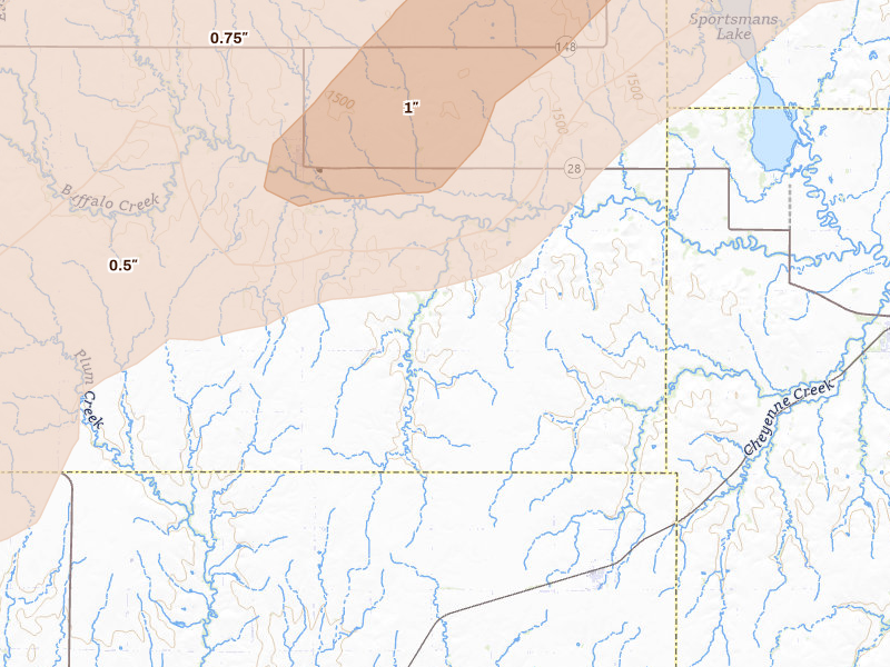 Radar-estimated hail-size map of the storm over Randall, KS