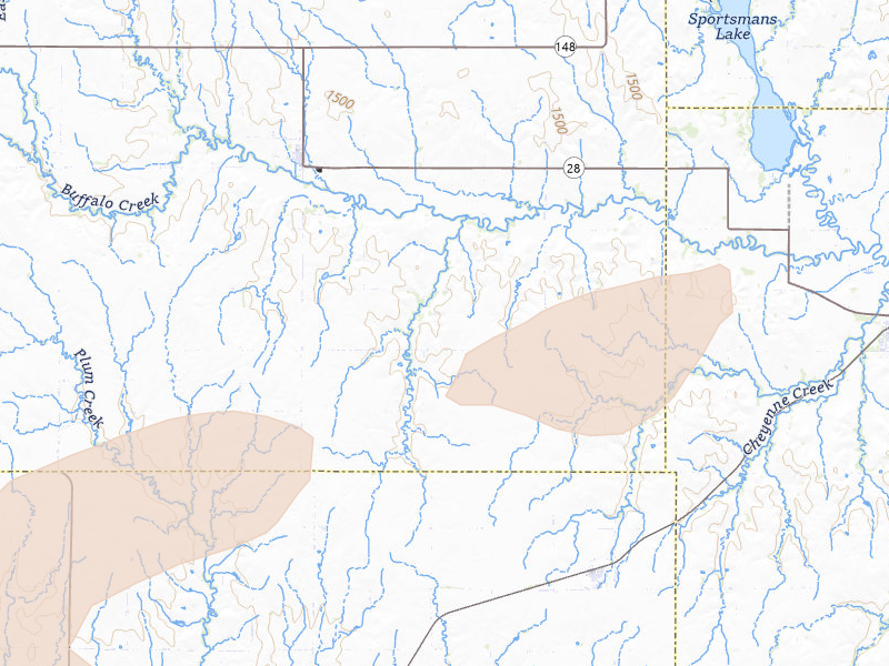 Radar-estimated hail-size map of the storm over Randall, KS on Jun 8, 2026