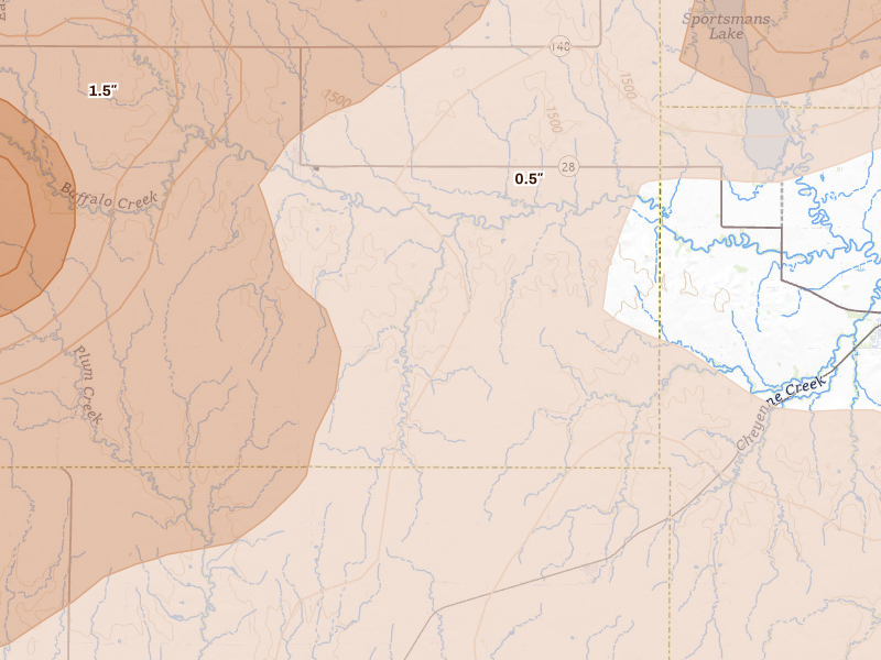 Radar-estimated hail-size map of the storm over Randall, KS on Jul 3, 2026