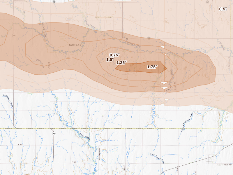 Radar-estimated hail-size map of the storm over Randall, KS