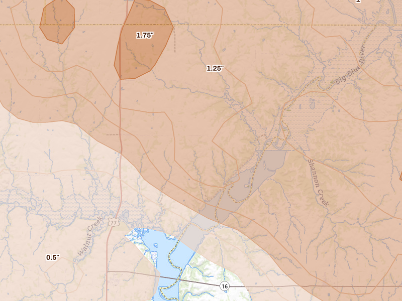 Radar-estimated hail-size map of the storm over Randolph, KS