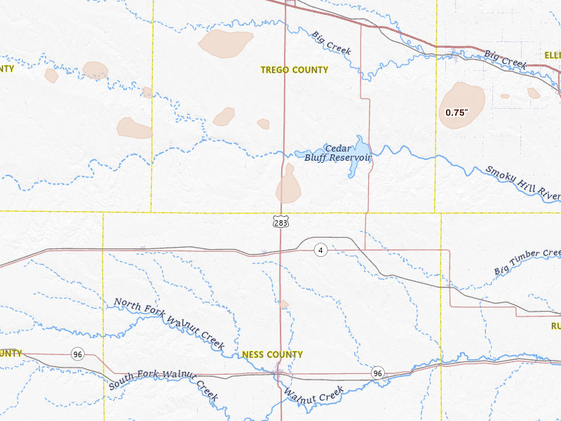 Radar-estimated hail-size map of the storm over Ransom, KS on Jul 9, 2026