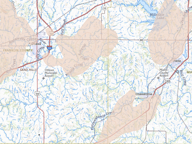 Radar-estimated hail-size map of the storm over Rantoul, KS on May 30, 2026