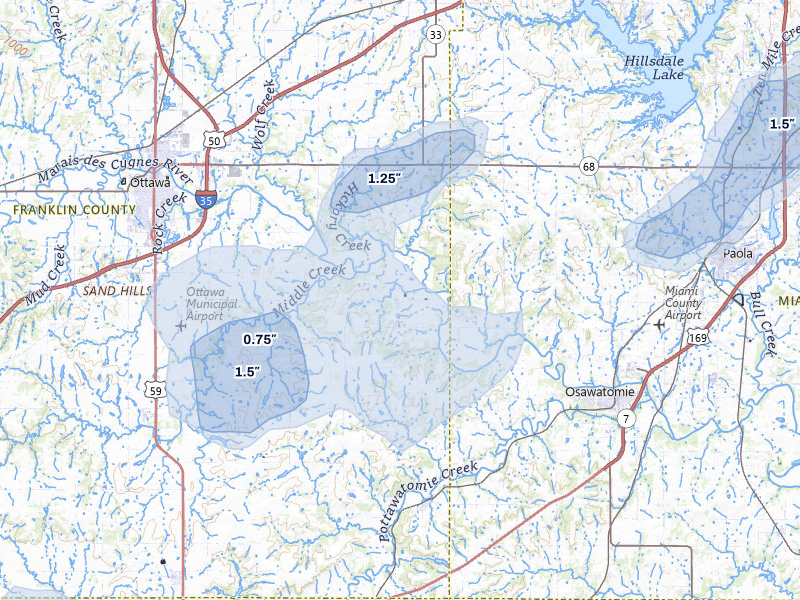 NEXRAD radar-signature map of the hail storm over Rantoul, KS on Jun 8, 2026