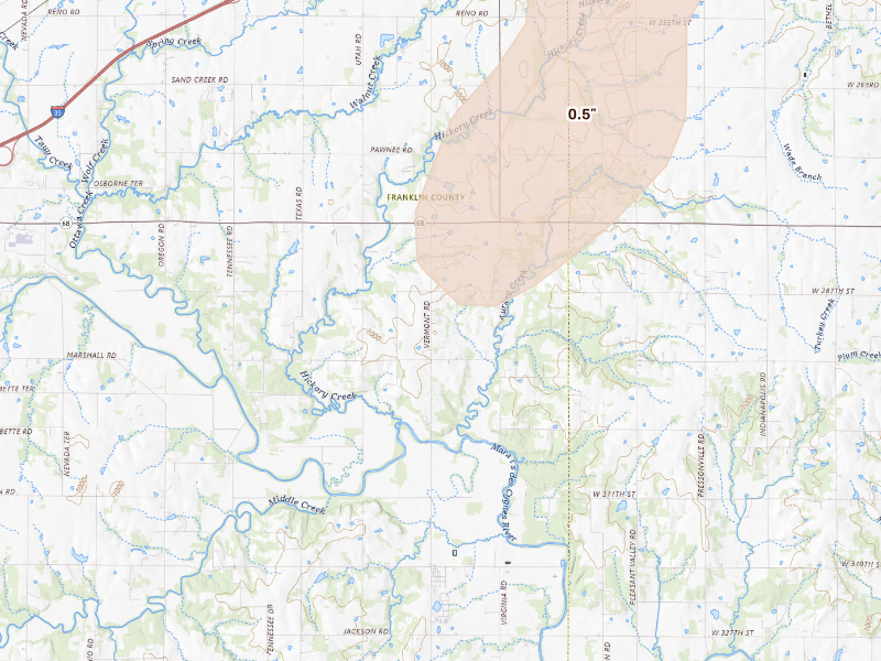 Radar-estimated hail-size map of the storm over Rantoul, KS