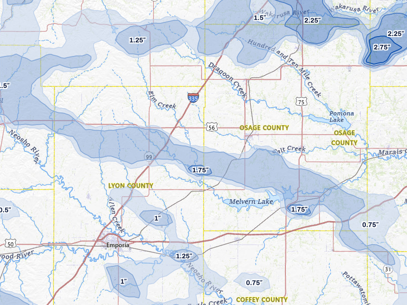 NEXRAD radar-signature map of the hail storm over Reading, KS on Jun 8, 2026