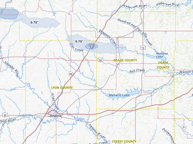 NEXRAD radar-signature map of the hail storm over Reading, KS on Jul 23, 2026