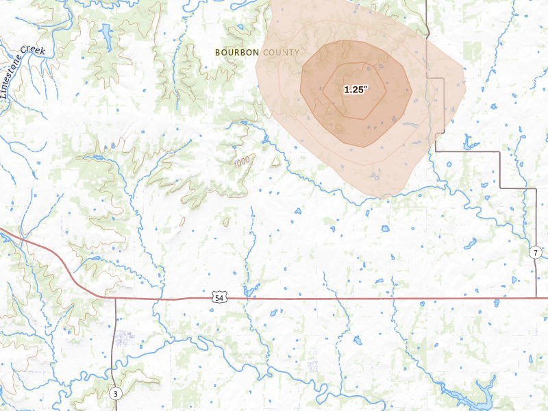 Radar-estimated hail-size map of the storm over Redfield, KS on May 29, 2026