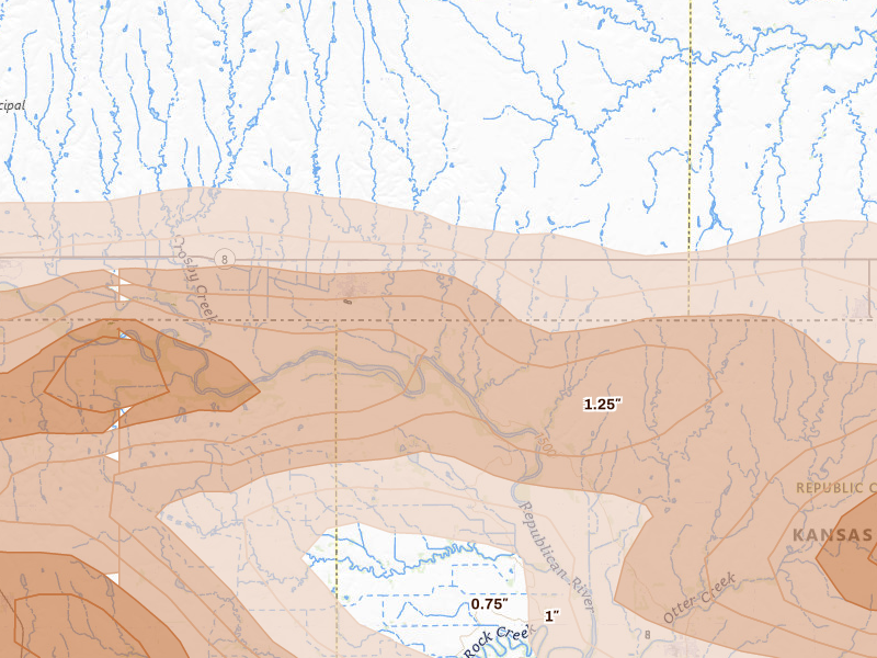 Radar-estimated hail-size map of the storm over Republic, KS