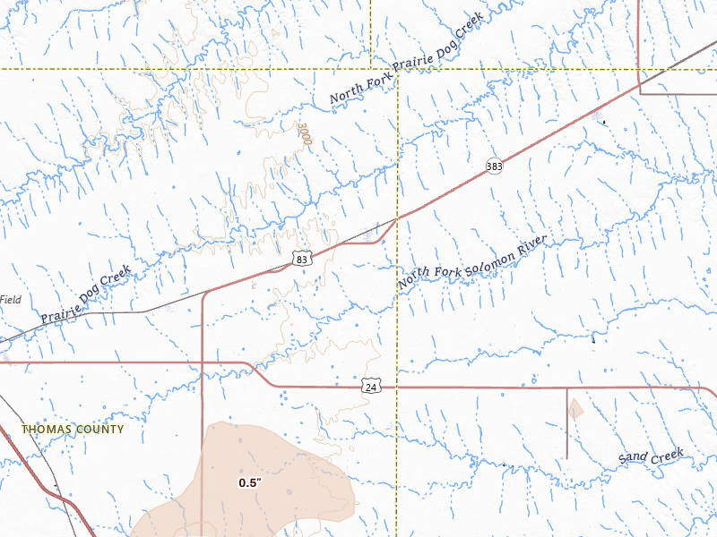 Radar-estimated hail-size map of the storm over Rexford, KS on Jun 30, 2026