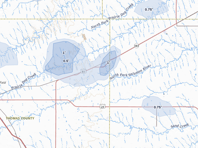NEXRAD radar-signature map of the hail storm over Rexford, KS on Jul 9, 2026