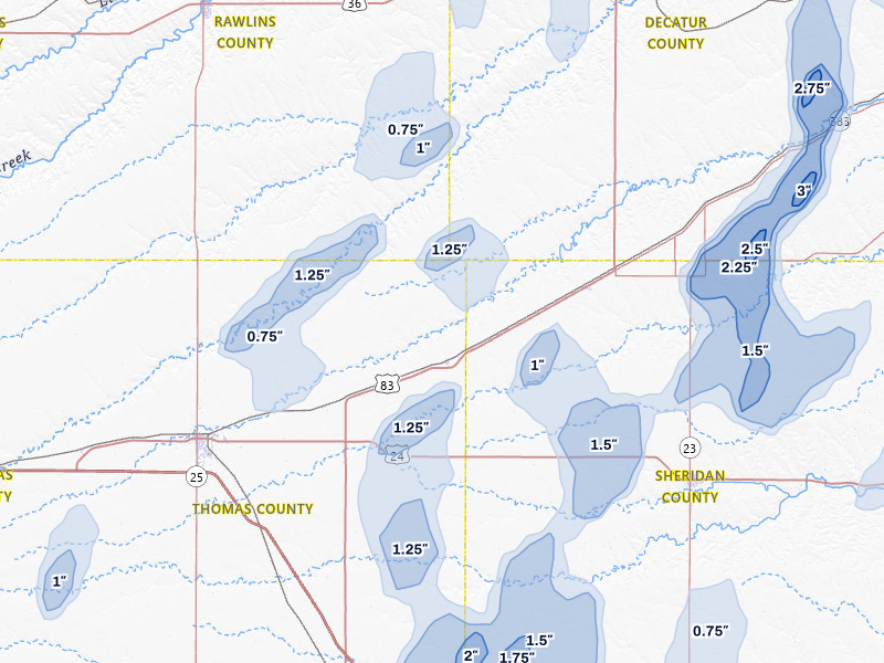 NEXRAD radar-signature map of the hail storm over Rexford, KS on Aug 13, 2026
