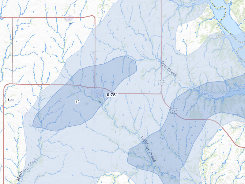 NEXRAD radar-signature map of the hail storm over Riley, KS on May 18, 2026