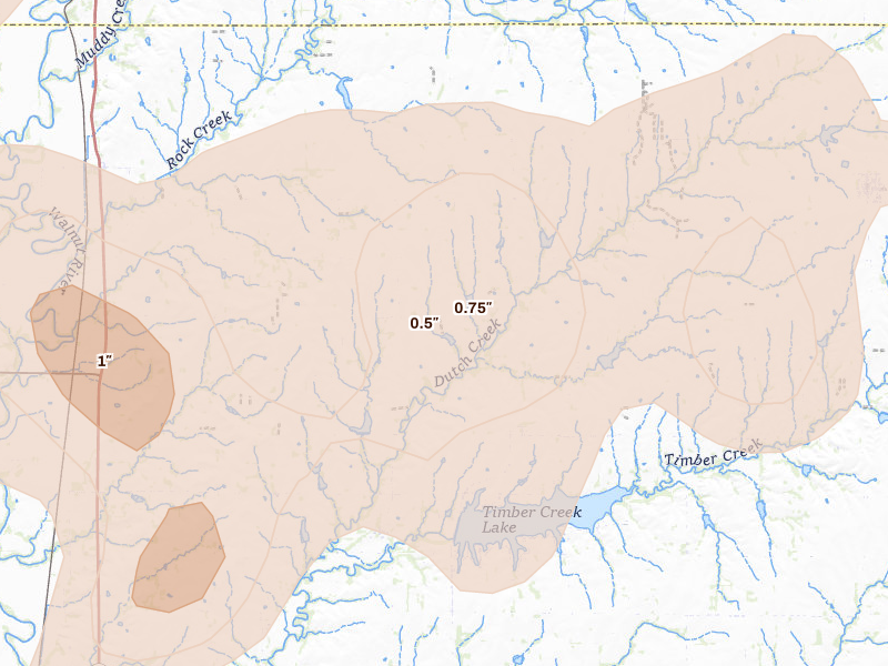Radar-estimated hail-size map of the storm over Rock, KS on Apr 17, 2026