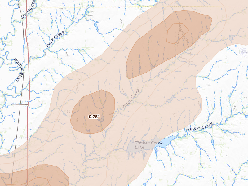 Radar-estimated hail-size map of the storm over Rock, KS