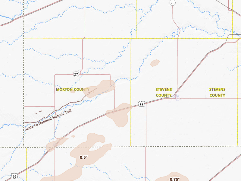 Radar-estimated hail-size map of the storm over Rolla, KS on Jun 2, 2026