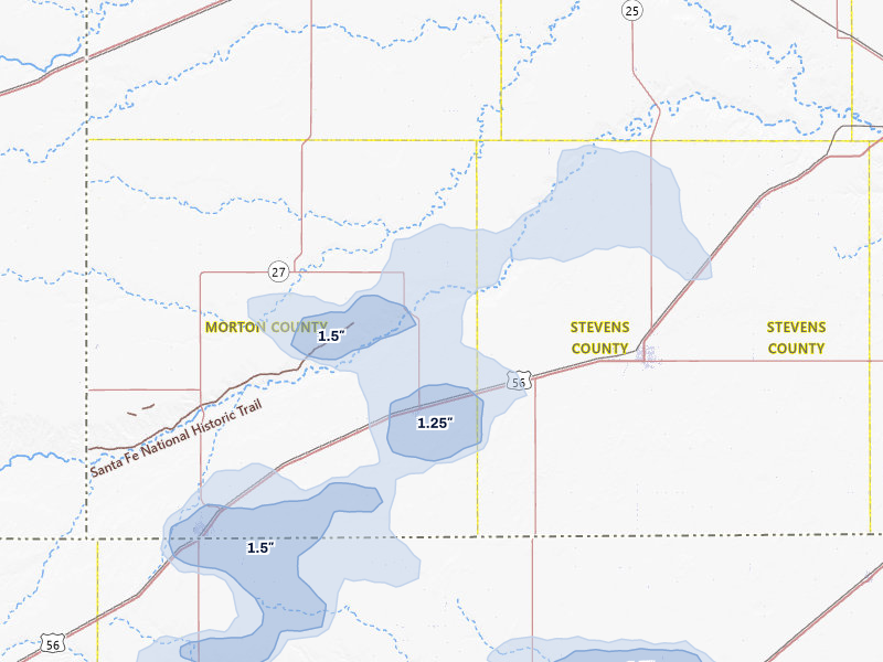NEXRAD radar-signature map of the hail over Rolla, KS