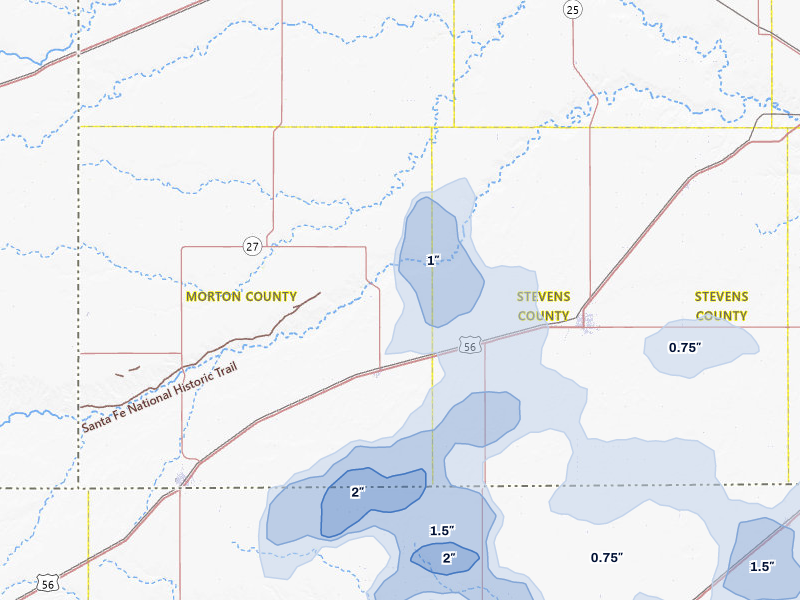 NEXRAD radar-signature map of the hail storm over Rolla, KS on Jul 3, 2026