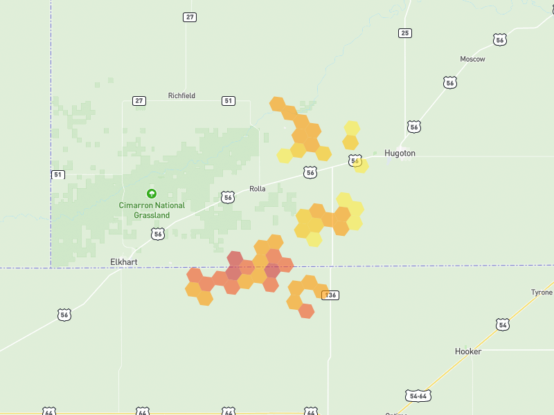 Hail map of Rolla, KS on Jul 3, 2026, hail up to 2"