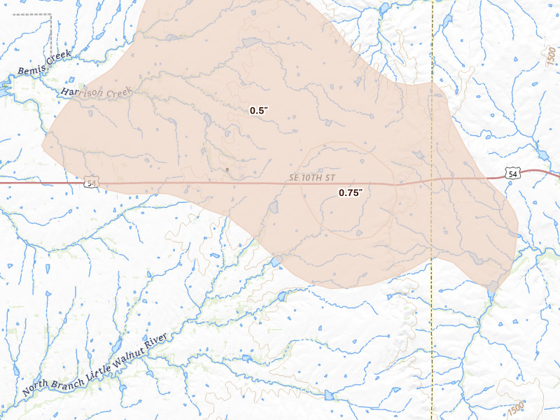 Radar-estimated hail-size map of the storm over Rosalia, KS