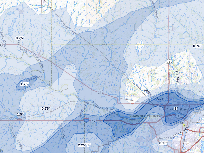 NEXRAD radar-signature map of the hail over Rossville, KS