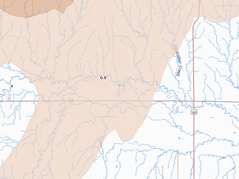 Radar-estimated hail-size map of the storm over Rozel, KS on May 17, 2026