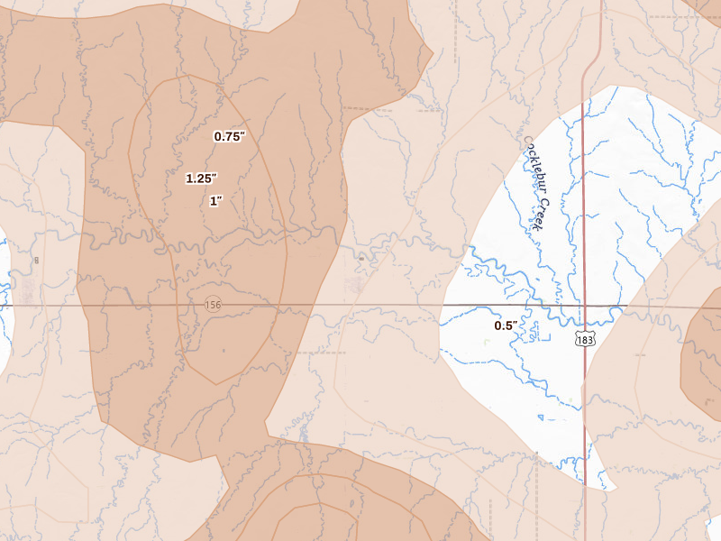 Radar-estimated hail-size map of the storm over Rozel, KS