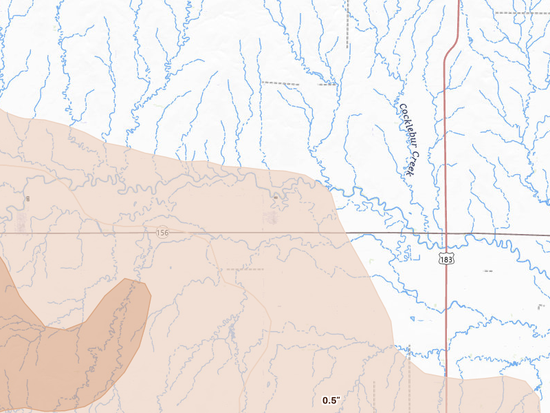 Radar-estimated hail-size map of the storm over Rozel, KS on Jun 20, 2026
