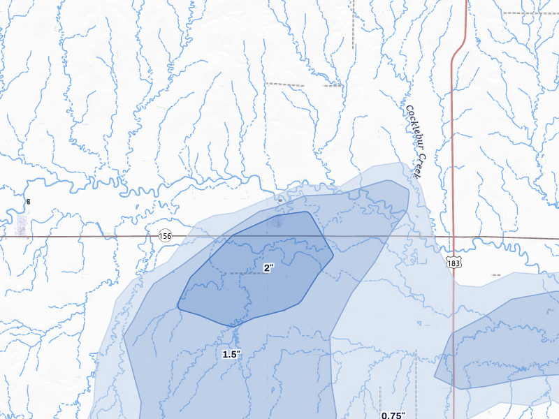 NEXRAD radar-signature map of the hail storm over Rozel, KS on Jul 9, 2026