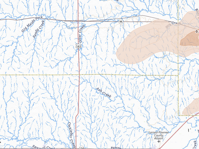 Radar-estimated hail-size map of the storm over Rush Center, KS on Apr 9, 2026