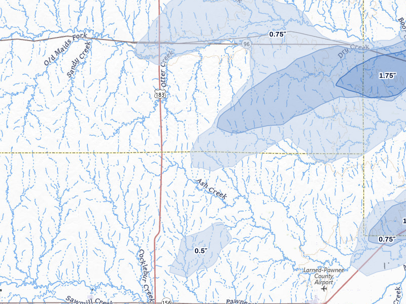 NEXRAD radar-signature map of the hail storm over Rush Center, KS on Apr 9, 2026